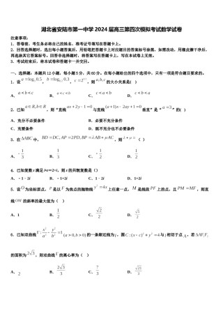 湖北省安陆市第一中学2024届高三第四次模拟考试数学试卷含解析.doc