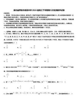湖北省枣阳市高级中学2024届高三下学期第六次检测数学试卷含解析.doc