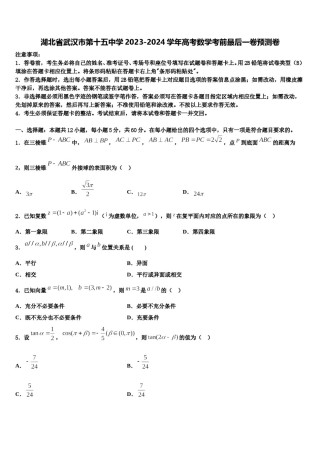 湖北省武汉市第十五中学2023-2024学年高考数学考前最后一卷预测卷含解析.doc