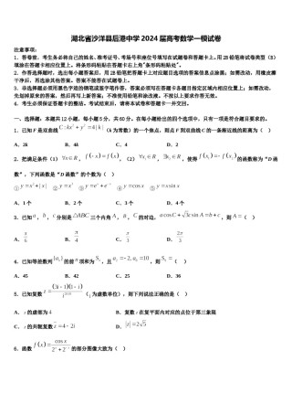湖北省沙洋县后港中学2024届高考数学一模试卷含解析.doc