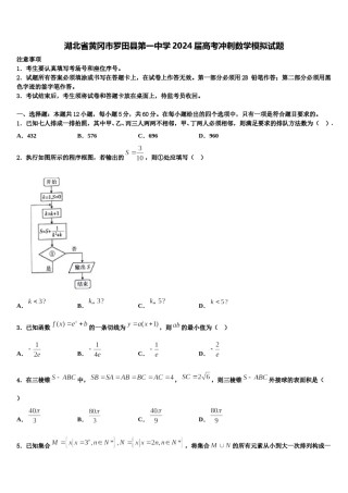 湖北省黄冈市罗田县第一中学2024届高考冲刺数学模拟试题含解析.doc