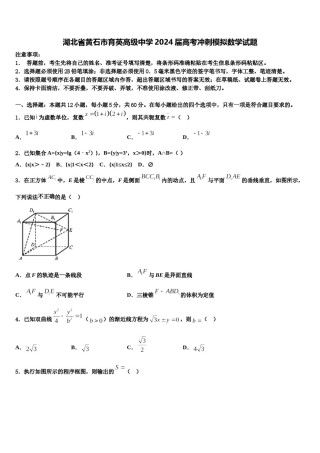 湖北省黄石市育英高级中学2024届高考冲刺模拟数学试题含解析.doc