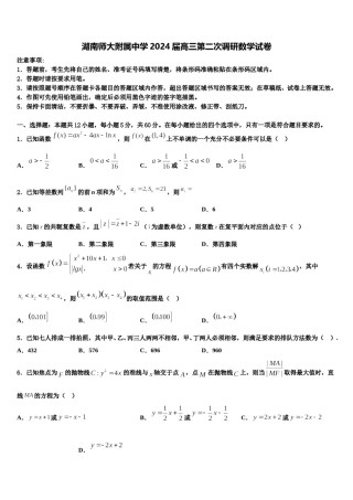 湖南师大附属中学2024届高三第二次调研数学试卷含解析.doc