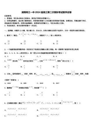 湖南桃江一中2024届高三第二次模拟考试数学试卷含解析.doc