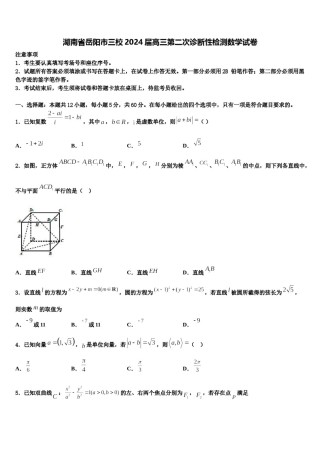 湖南省岳阳市三校2024届高三第二次诊断性检测数学试卷含解析.doc