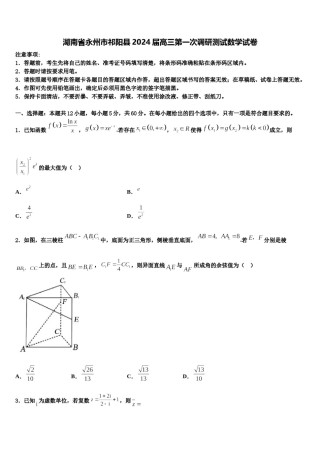 湖南省永州市祁阳县2024届高三第一次调研测试数学试卷含解析.doc