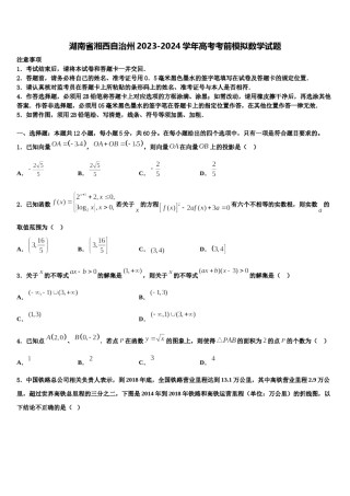 湖南省湘西自治州2023-2024学年高考考前模拟数学试题含解析.doc