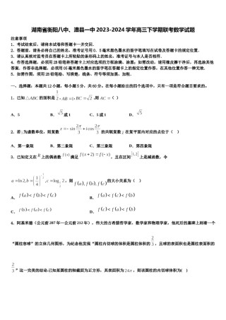 湖南省衡阳八中、澧县一中2023-2024学年高三下学期联考数学试题含解析.doc