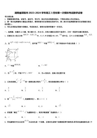 湖南省邵阳市2023-2024学年高三3月份第一次模拟考试数学试卷含解析.doc