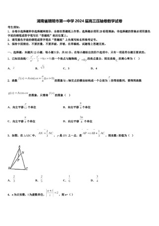 湖南省醴陵市第一中学2024届高三压轴卷数学试卷含解析.doc
