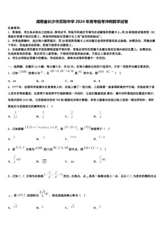 湖南省长沙市实验中学2024年高考临考冲刺数学试卷含解析.doc