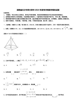湖南省长沙市师大附中2024年高考冲刺数学模拟试题含解析.doc