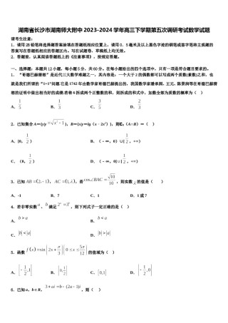 湖南省长沙市湖南师大附中2023-2024学年高三下学期第五次调研考试数学试题含解析.doc