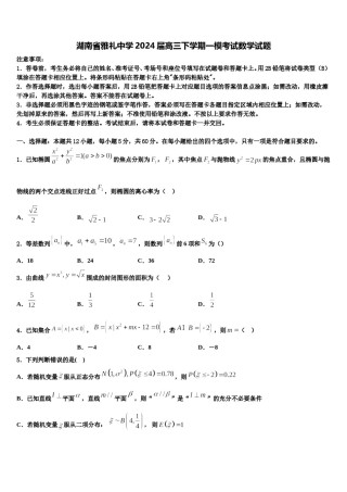 湖南省雅礼中学2024届高三下学期一模考试数学试题含解析.doc