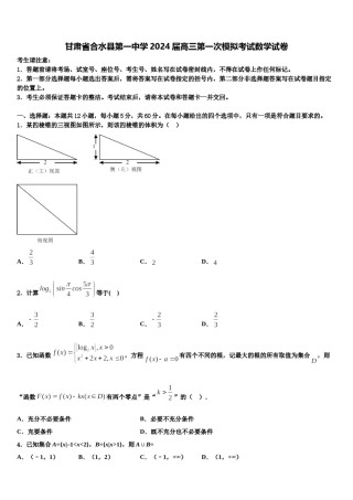 甘肃省合水县第一中学2024届高三第一次模拟考试数学试卷含解析.doc