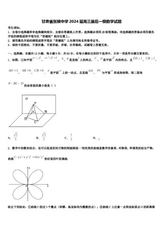 甘肃省张掖中学2024届高三最后一模数学试题含解析.doc