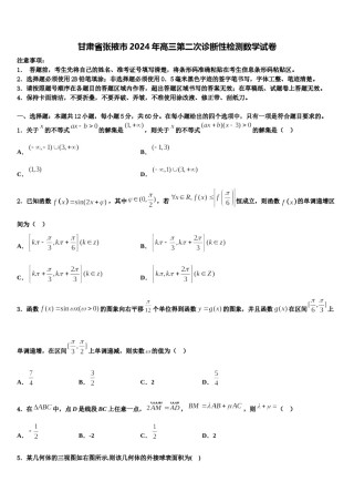 甘肃省张掖市2024年高三第二次诊断性检测数学试卷含解析.doc