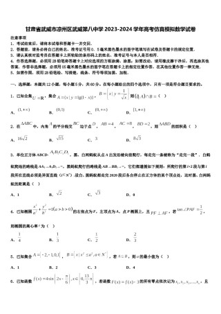 甘肃省武威市凉州区武威第八中学2023-2024学年高考仿真模拟数学试卷含解析.doc