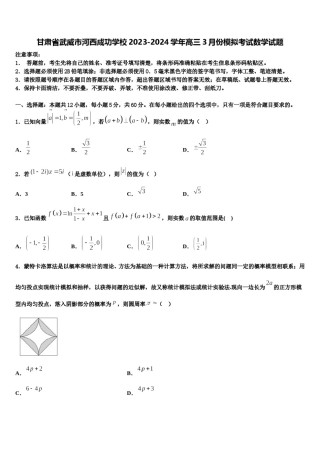 甘肃省武威市河西成功学校2023-2024学年高三3月份模拟考试数学试题含解析.doc