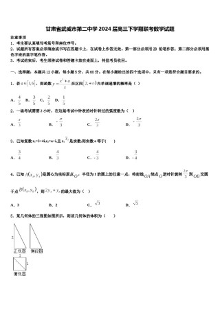 甘肃省武威市第二中学2024届高三下学期联考数学试题含解析.doc