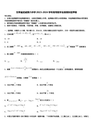 甘肃省武威第六中学2023-2024学年高考数学全真模拟密押卷含解析.doc