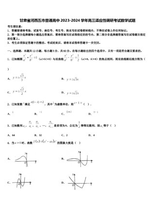 甘肃省河西五市普通高中2023-2024学年高三适应性调研考试数学试题含解析.doc