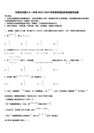 石家庄市第八十一中学2023-2024学年高考适应性考试数学试卷含解析.doc