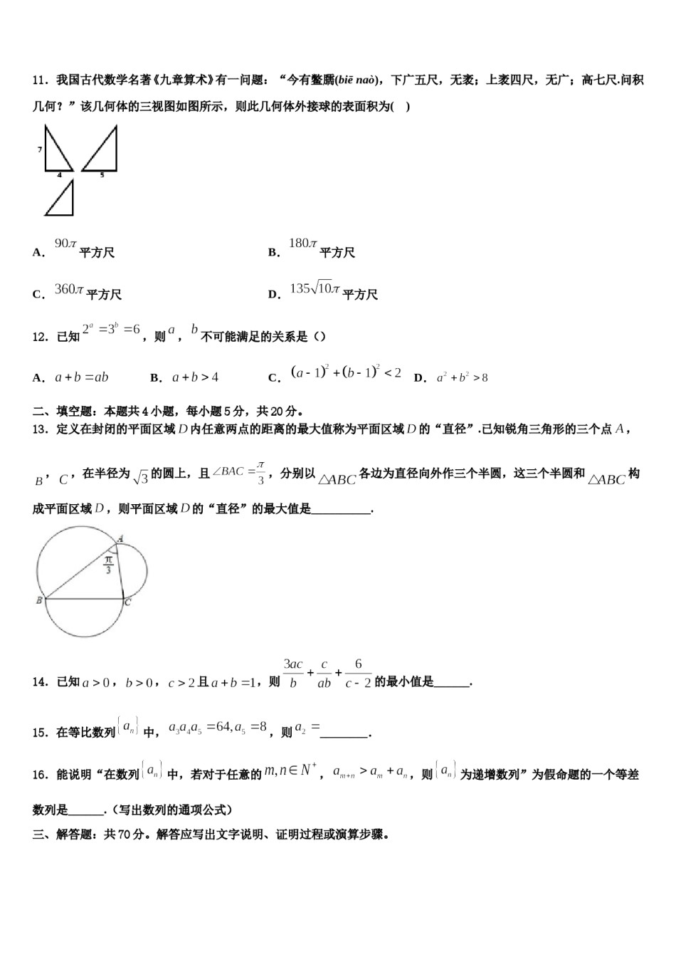 福建省大田县第一中学2024届高考临考冲刺数学试卷含解析.doc_第3页