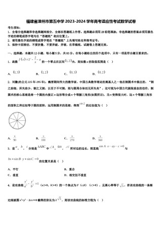 福建省漳州市第五中学2023-2024学年高考适应性考试数学试卷含解析.doc