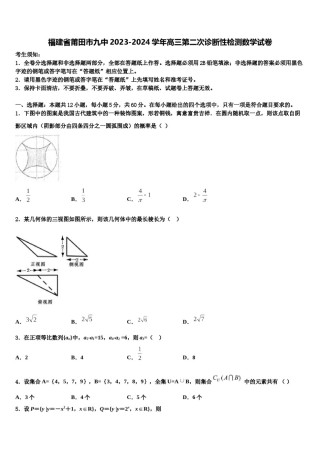 福建省莆田市九中2023-2024学年高三第二次诊断性检测数学试卷含解析.doc