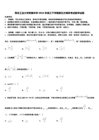 西北工业大学附属中学2024年高三下学期第五次调研考试数学试题含解析.doc
