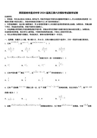 西双版纳市重点中学2024届高三第六次模拟考试数学试卷含解析.doc