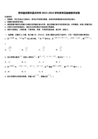 贵州省安顺市重点中学2023-2024学年高考压轴卷数学试卷含解析.doc