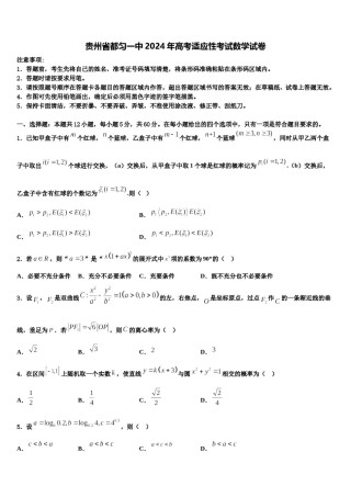 贵州省都匀一中2024年高考适应性考试数学试卷含解析.doc