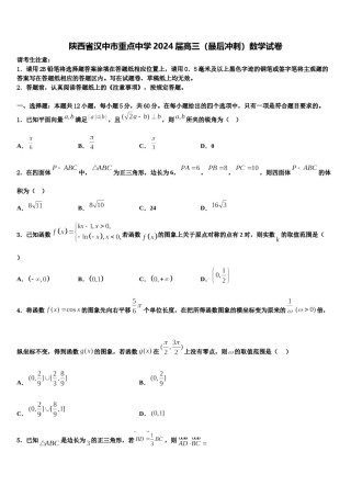 陕西省汉中市重点中学2024届高三（最后冲刺）数学试卷含解析.doc