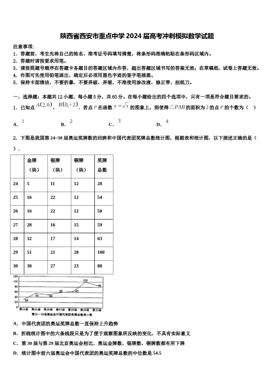 陕西省西安市重点中学2024届高考冲刺模拟数学试题含解析.doc_第1页