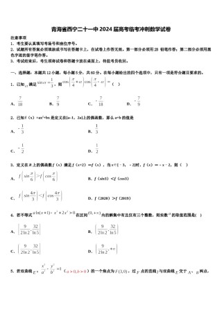 青海省西宁二十一中2024届高考临考冲刺数学试卷含解析.doc