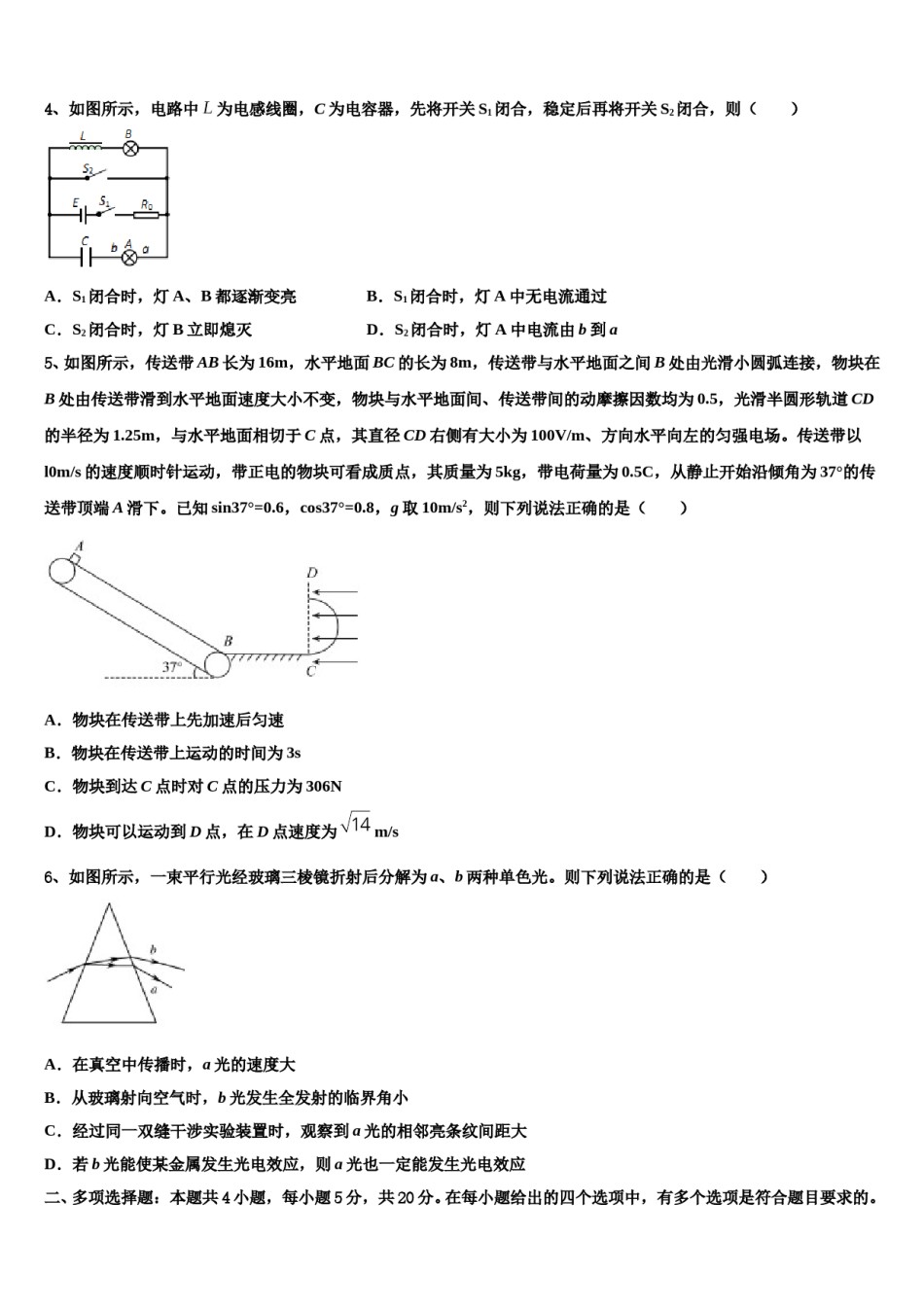 2023-2024学年吉林省吉林市重点中学高考物理全真模拟密押卷含解析.doc_第2页