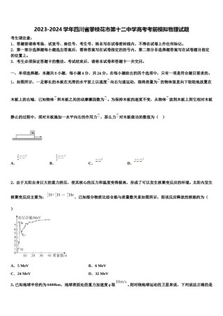 2023-2024学年四川省攀枝花市第十二中学高考考前模拟物理试题含解析.doc