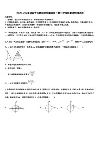 2023-2024学年大连育明高级中学高三第五次模拟考试物理试卷含解析.doc