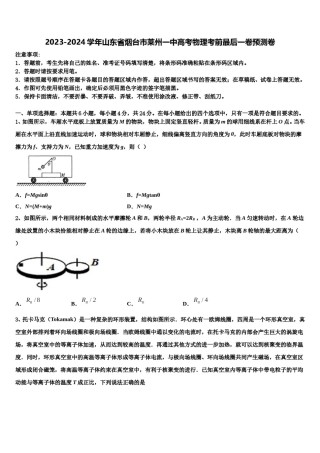2023-2024学年山东省烟台市莱州一中高考物理考前最后一卷预测卷含解析.doc
