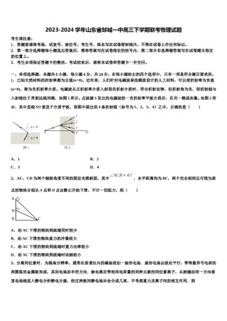 2023-2024学年山东省邹城一中高三下学期联考物理试题含解析.doc
