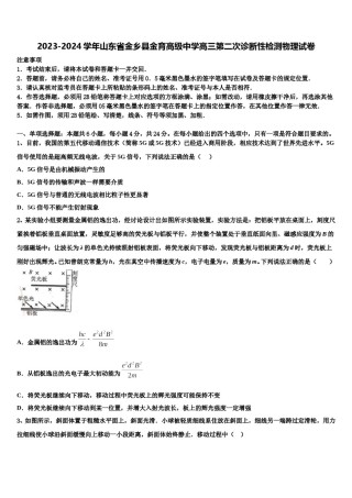 2023-2024学年山东省金乡县金育高级中学高三第二次诊断性检测物理试卷含解析.doc