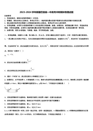 2023-2024学年新疆巴楚县一中高考冲刺模拟物理试题含解析.doc