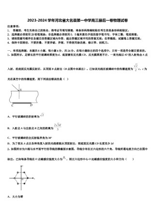 2023-2024学年河北省大名县第一中学高三最后一卷物理试卷含解析.doc