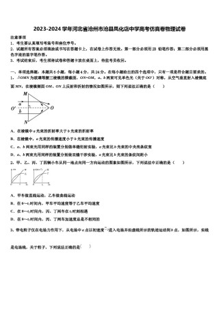 2023-2024学年河北省沧州市沧县凤化店中学高考仿真卷物理试卷含解析.doc