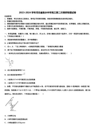 2023-2024学年河北省衡水中学高三第二次调研物理试卷含解析.doc