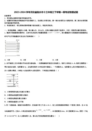 2023-2024学年河北省衡水市十三中高三下学期一模考试物理试题含解析.doc
