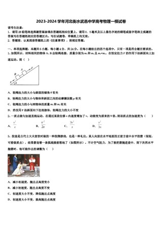 2023-2024学年河北衡水武邑中学高考物理一模试卷含解析.doc