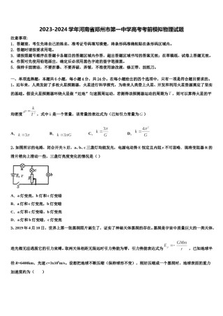 2023-2024学年河南省郑州市第一中学高考考前模拟物理试题含解析.doc